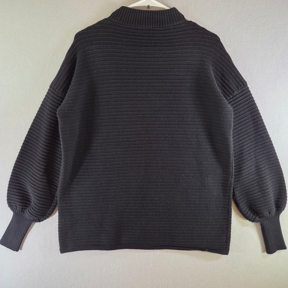 Love Token Black Ribbed Mock Neck Balloon Sleeve Sweater Minimalist Cozy L - Picture 4 of 6